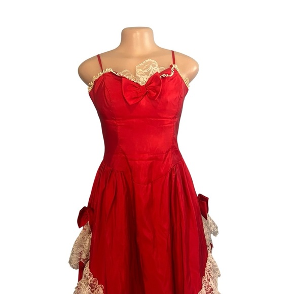 Vintage Alfred Angelo Flirtations Red Southern Belle Lace Tiered Prom Dress - Picture 3 of 14